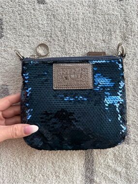 Coach Blue Sequin Wristlet Pouch